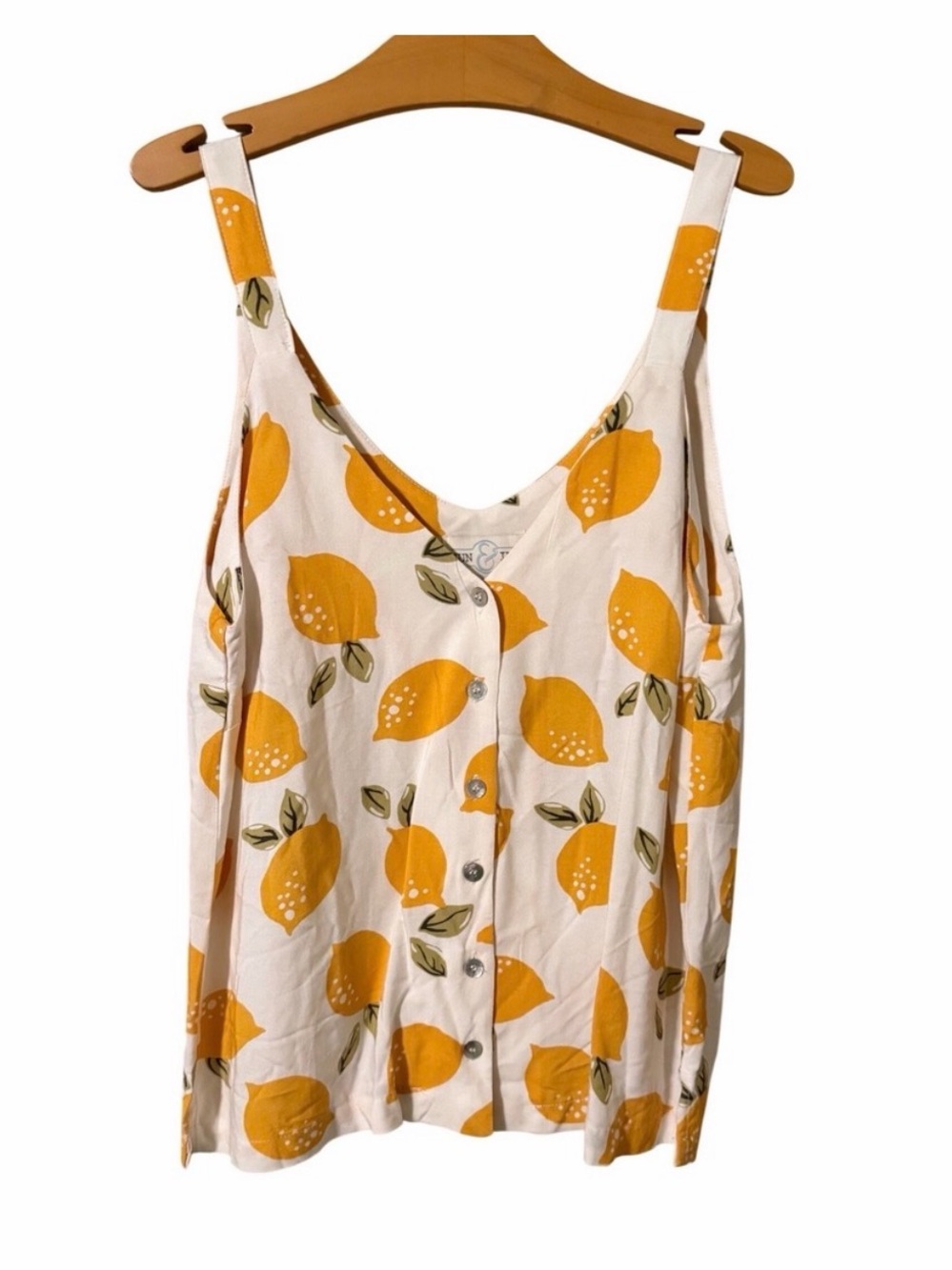 Lemon-Print Button-Front Camisole in White & Yellow